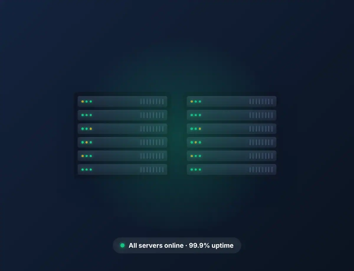 Illustration of server racks with green status lights, representing stable anti-freeze IPTV servers